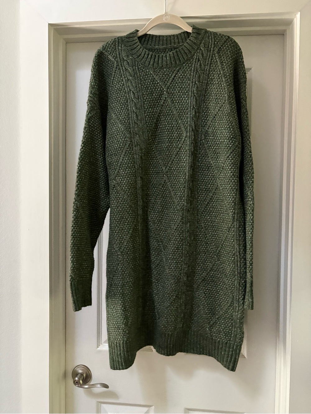 Dark Olive Cable Knit Long Sleeve Dress
